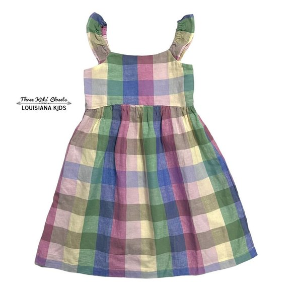 NEW Gap Kids XL (12) Colorful Linen Checkered Plaid Dress